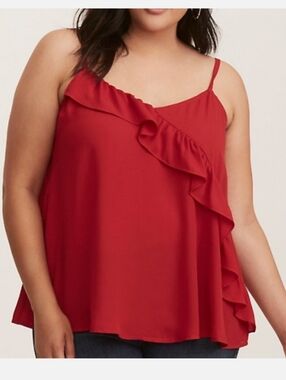 Torrid Georgette Asymmetrical Ruffle Red Cami Size 1
